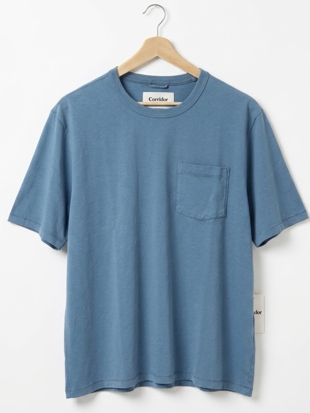 NWT Corridor NYC Garment Dye Tee Aegean Blue Pocket T-Shirt Men Size Large L